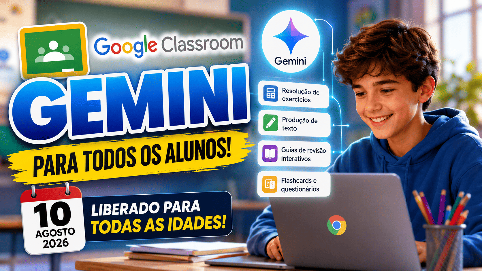 Imagem ilustrativa sobre Google traz IA Gemini ao Classroom e abre discussão sobre segurança dos dados escolares
