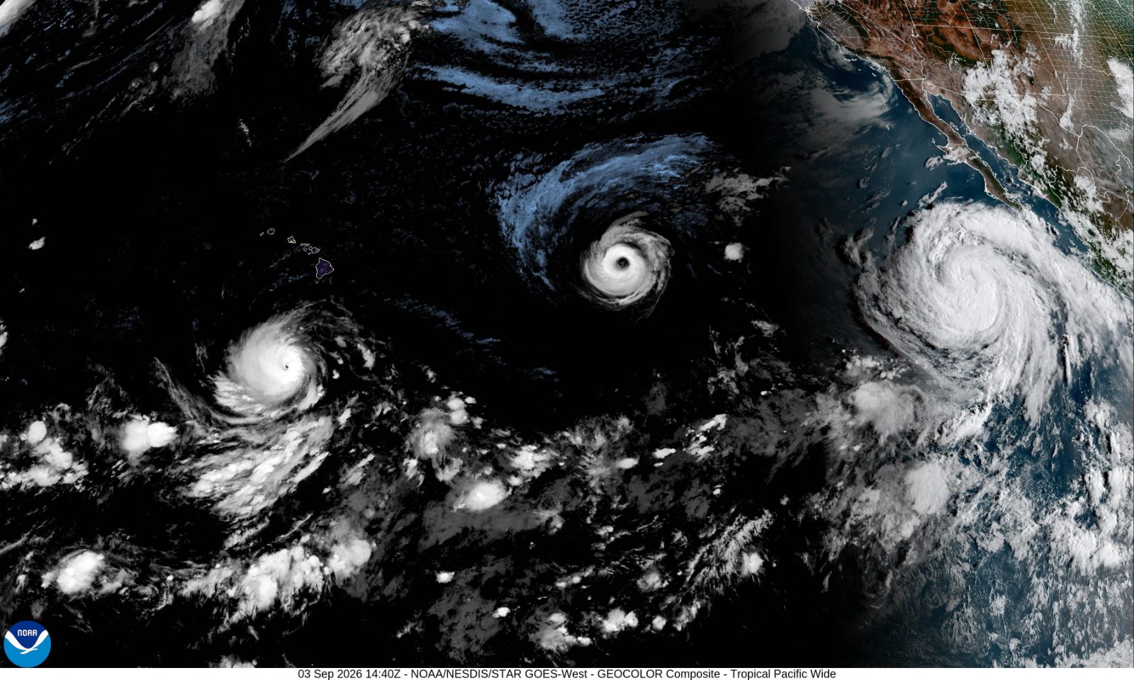 Imagem ilustrativa sobre Trio de furacões no Pacífico marca raridade enquanto Super‑El Niño aperta